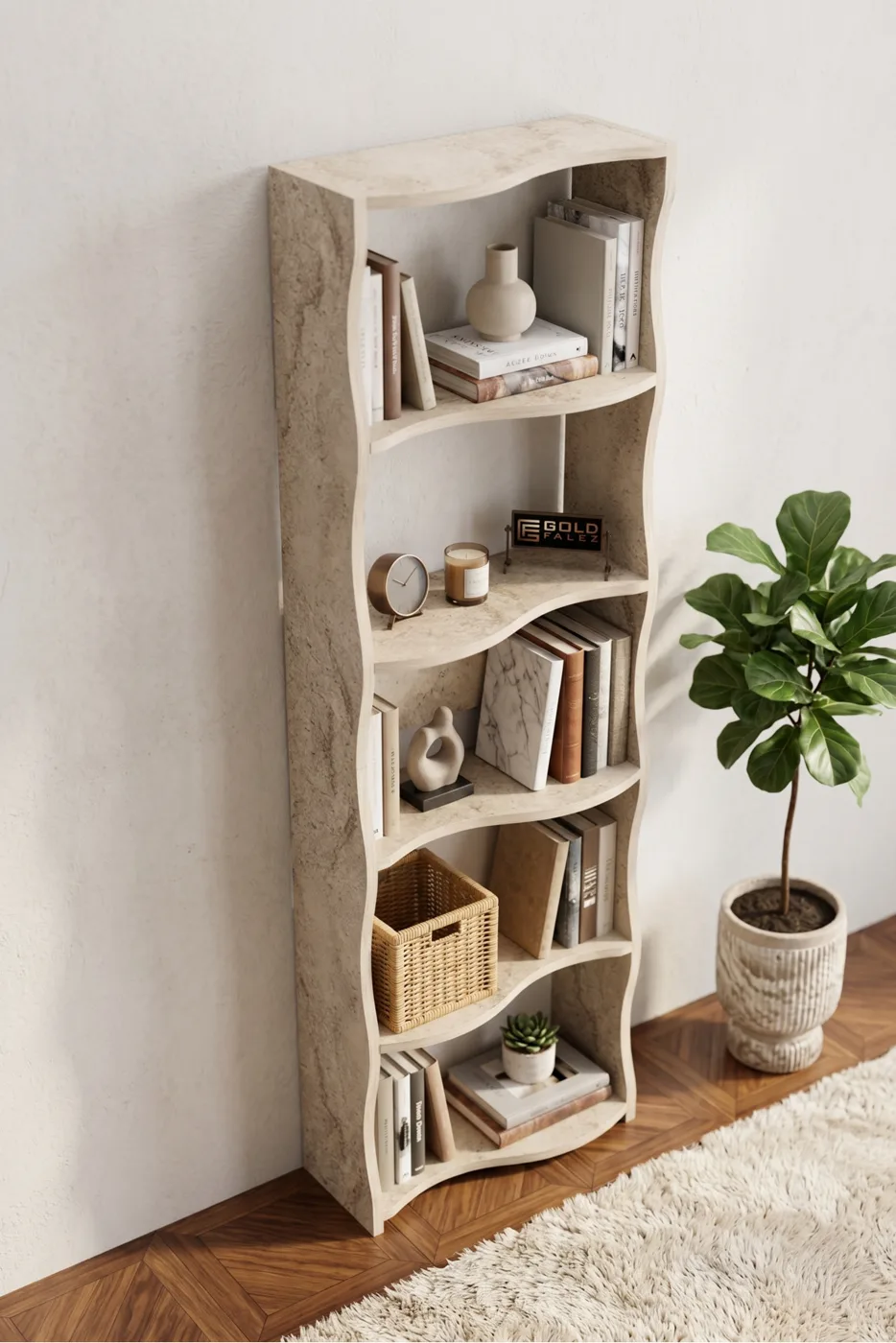 Esinti 5-Tier Modern Multi-purpose Decorative Shelf Unit Bookcase, Large Library Office Bookcase 7082 Travertine