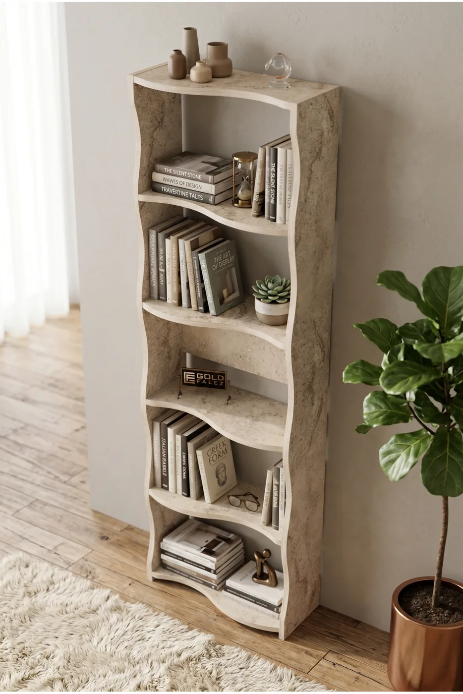 Esinti 5-Tier Modern Multi-purpose Decorative Shelf Unit Bookcase, Large Library Office Bookcase 7082 Travertine