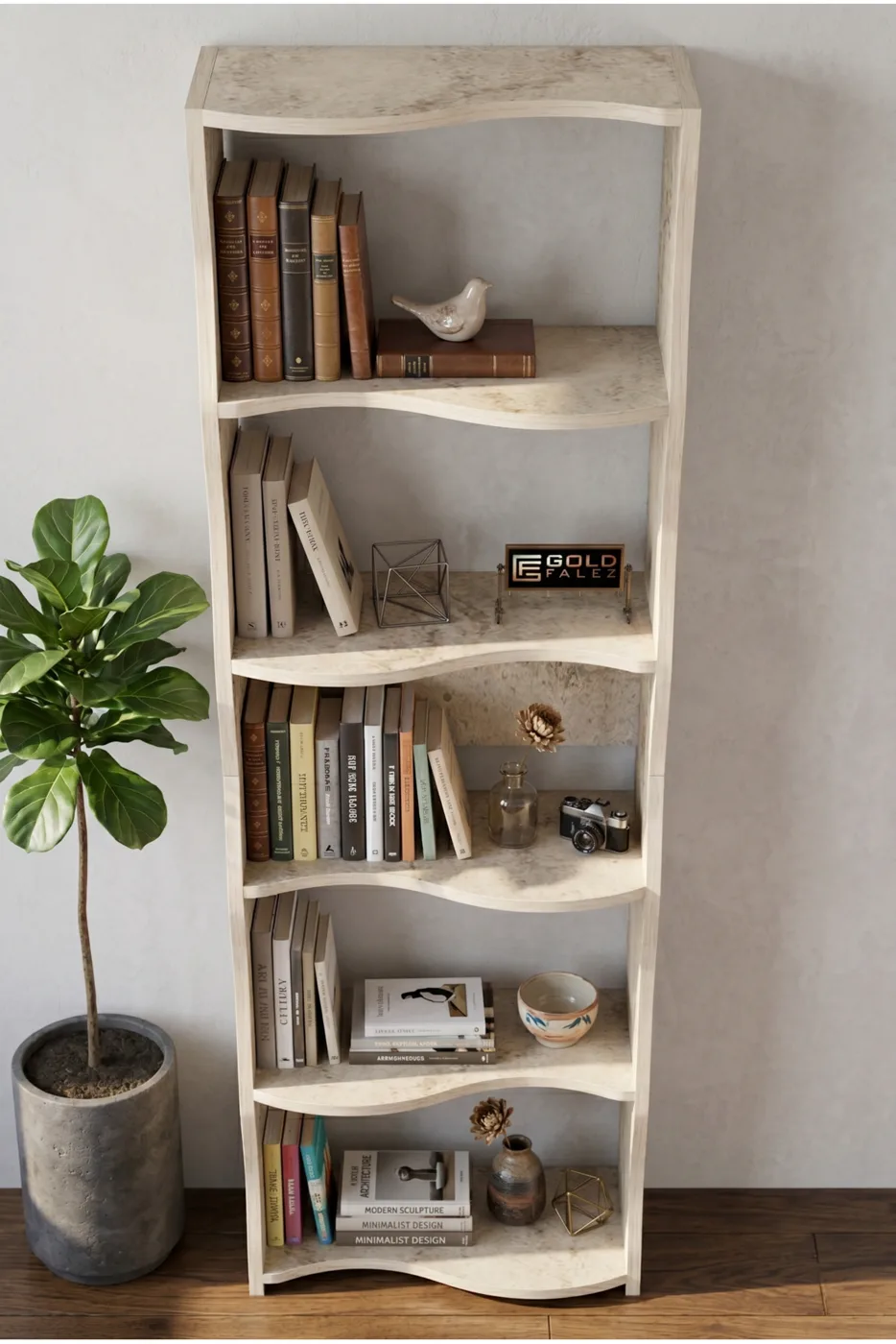 Esinti 5-Tier Modern Multi-purpose Decorative Shelf Unit Bookcase, Large Library Office Bookcase 7082 Travertine