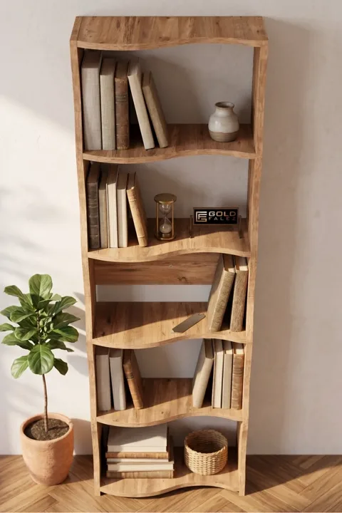 Bookcase 5-Tiered Esinti Modern Multi-purpose Decorative Shelf Unit Spacious Library Office Bookcase 7080 Atlantic Pine