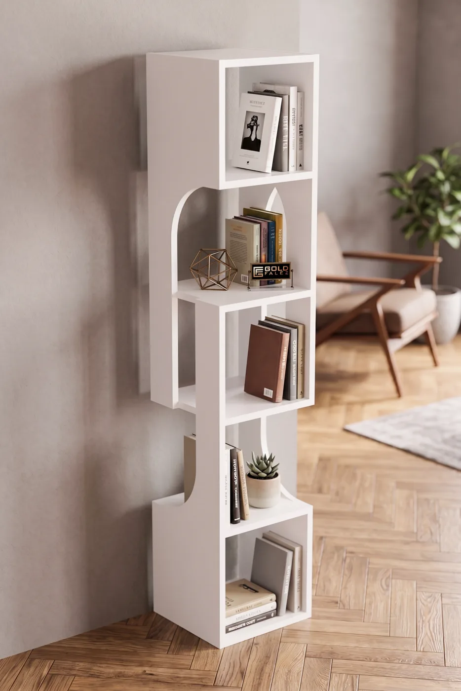 Bookcase Wooden Decorative Shelf 5-Tiered Modern Multi-purpose Bookcase Living Room Office Bookcase 7067 White