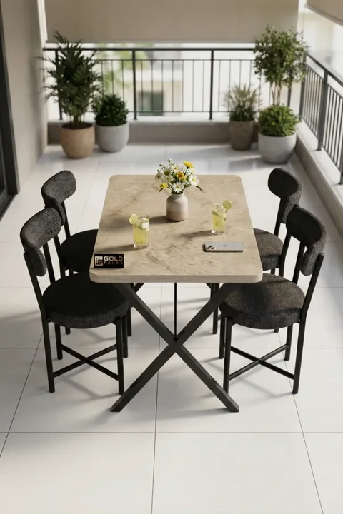 Kitchen Table 4-Chair Set 110x70 cm Modern Garden Cafe Table Set 4-Seater Tedy 9883 Anthracite