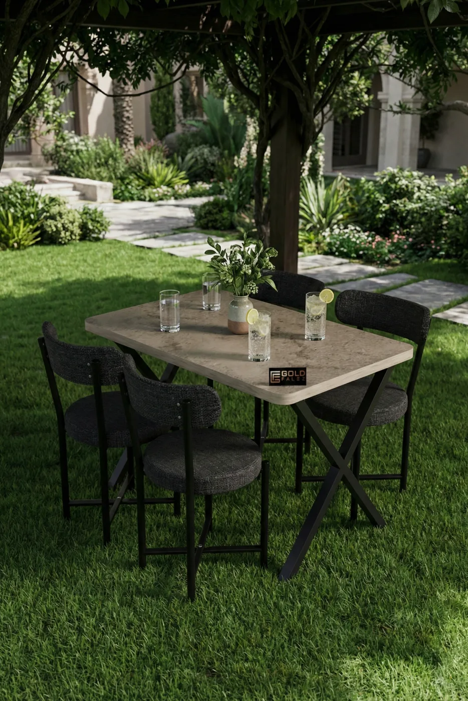 Kitchen Table 4-Chair Set 110x70 cm Modern Garden Cafe Table Set 4-Seater Tedy 9883 Anthracite
