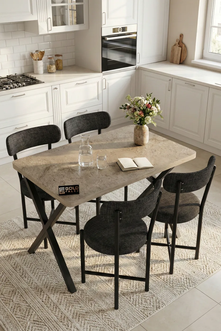 Kitchen Table 4-Chair Set 110x70 cm Modern Garden Cafe Table Set 4-Seater Tedy 9883 Anthracite