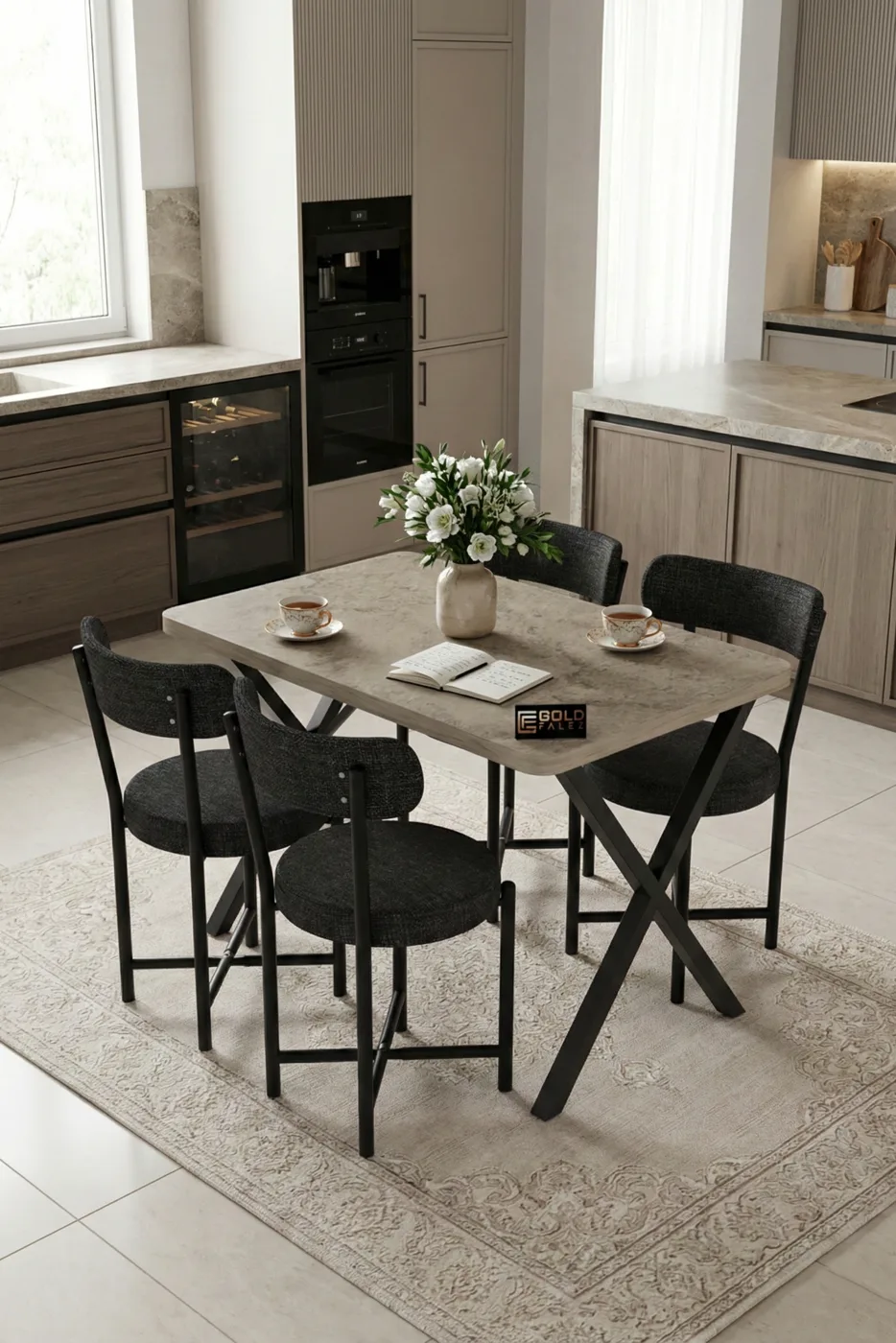 Kitchen Table 4-Chair Set 110x70 cm Modern Garden Cafe Table Set 4-Seater Tedy 9883 Anthracite