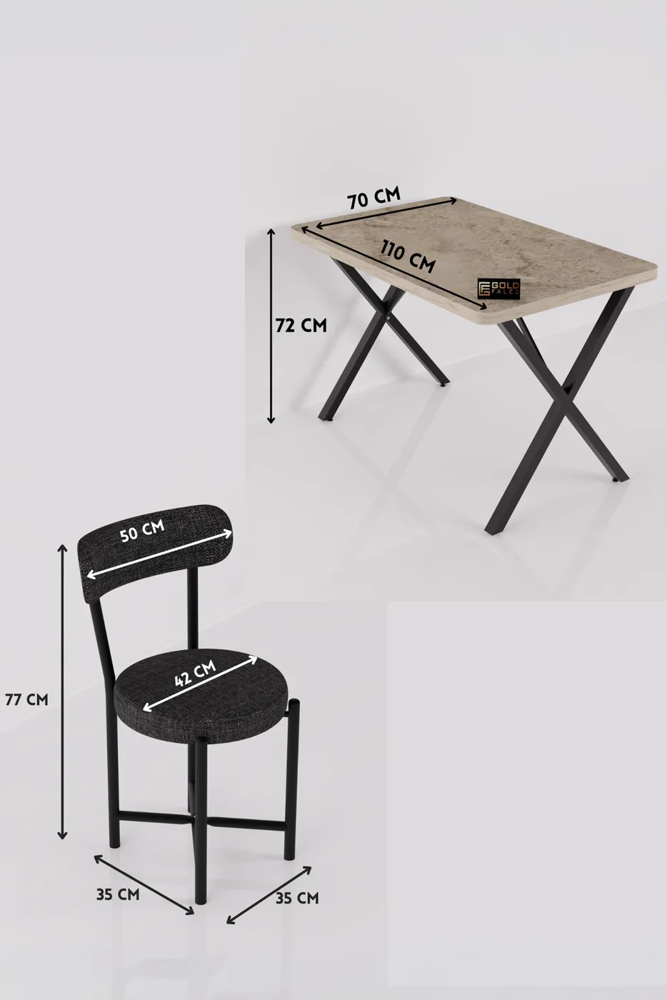 Kitchen Table 4-Chair Set 110x70 cm Modern Garden Cafe Table Set 4-Seater Tedy 9883 Anthracite
