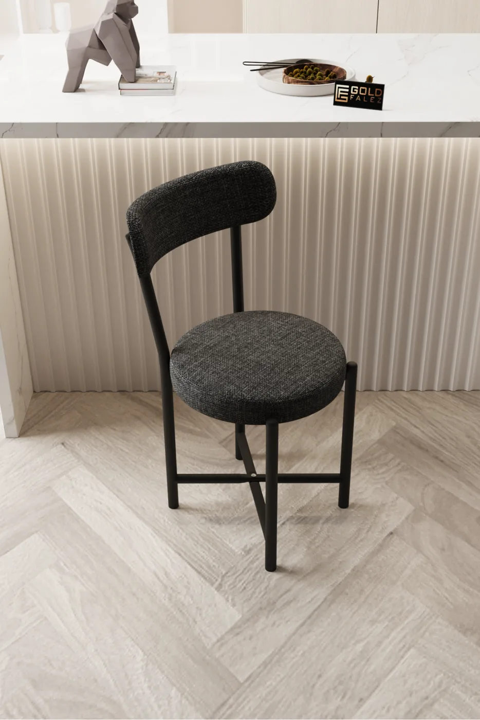 Chair 1 Piece Linen Fabric Metal Legs Modern Kitchen Chair Cafe Balcony Office Teddy 9817 Anthracite