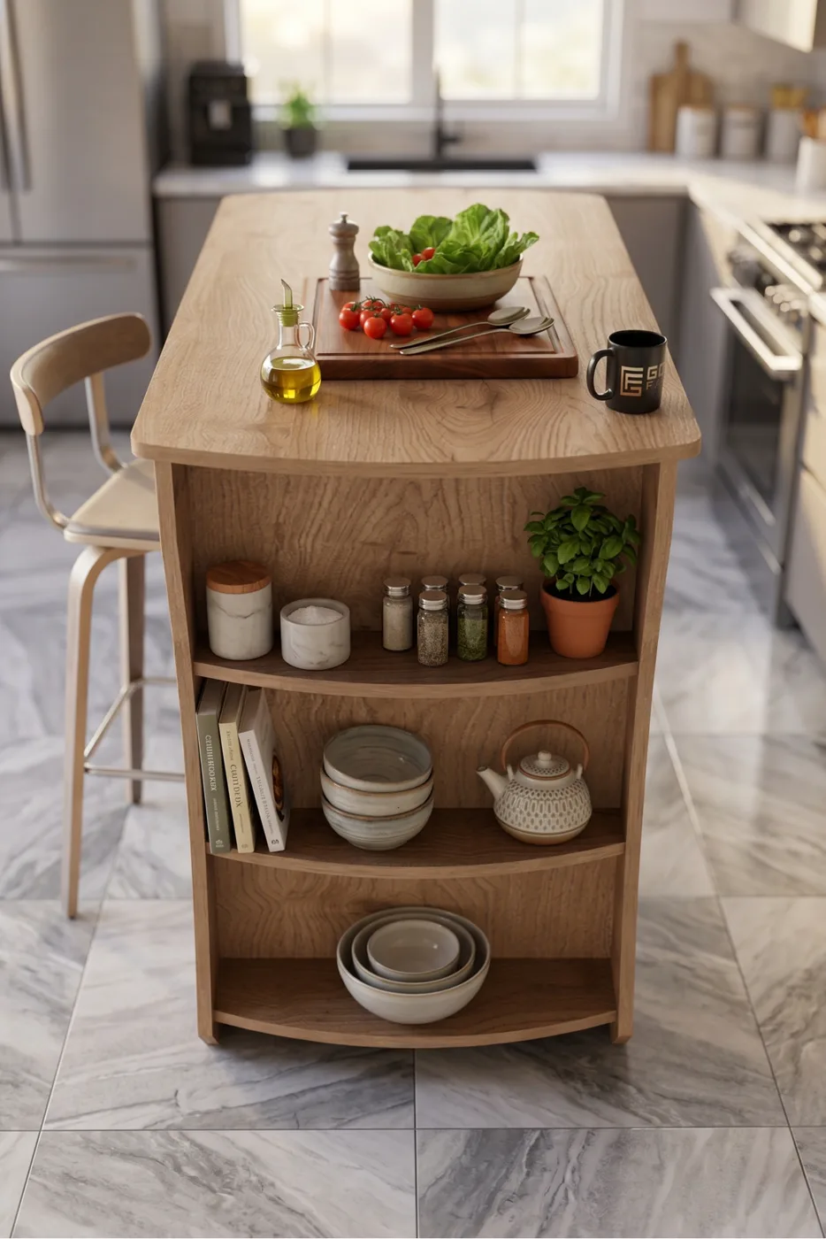 Mutfak Masası Mutfak Adası Ada Masa Bar Masası Kahvaltı Masası Raflı Çok Amaçlı Dolap Modern Masa 120x60 cm 9838 Sepet