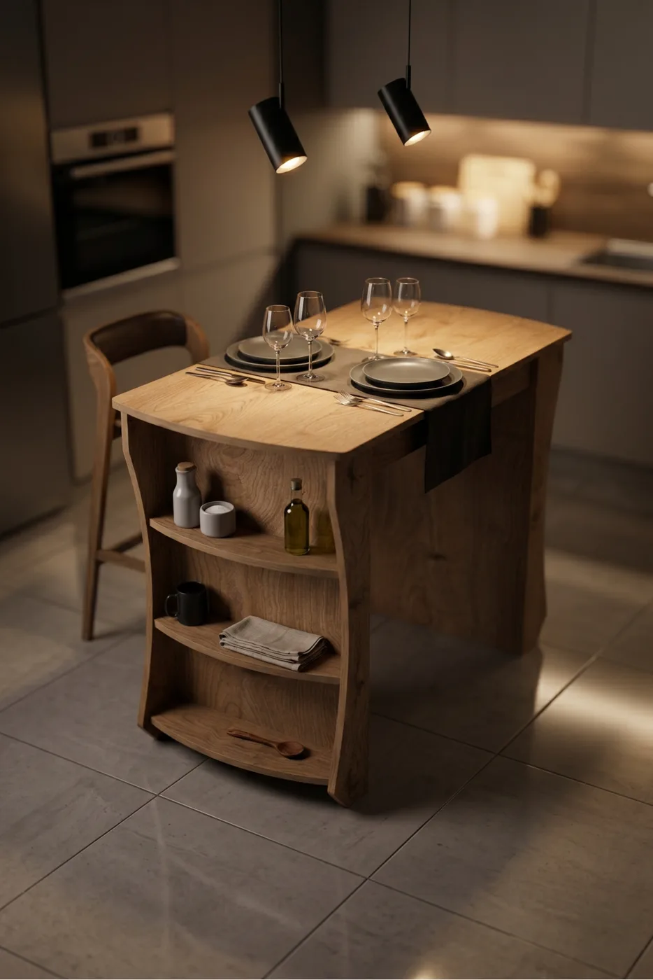 Mutfak Masası Mutfak Adası Ada Masa Bar Masası Kahvaltı Masası Raflı Çok Amaçlı Dolap Modern Masa 120x60 cm 9838 Sepet