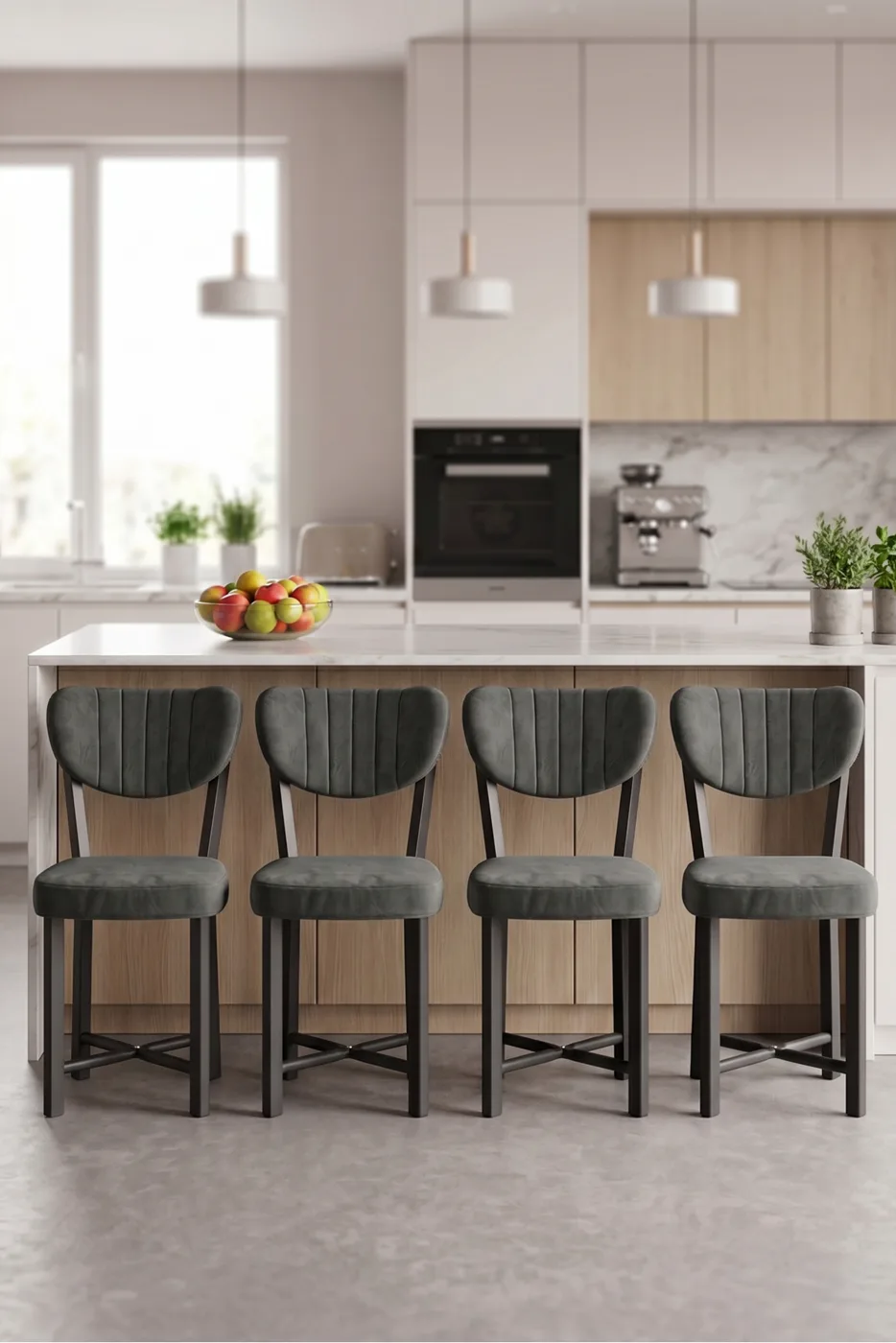 Sandalye 4 Adet Baby Face Kumaş Metal Ayak Modern Mutfak Sandalyesi Cafe Balkon Ofis Elma