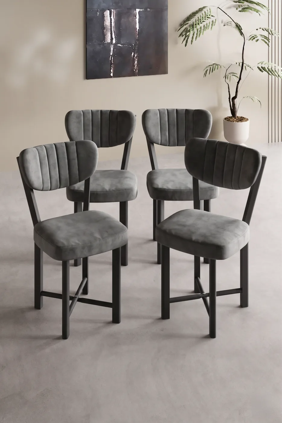 Sandalye 4 Adet Baby Face Kumaş Metal Ayak Modern Mutfak Sandalyesi Cafe Balkon Ofis Elma