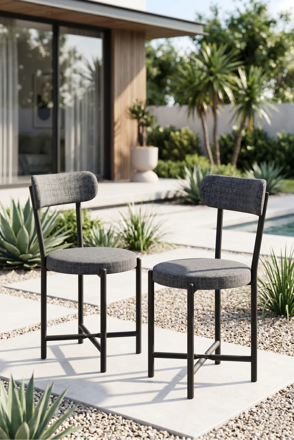 2-Piece Linen Fabric Metal Leg Modern Kitchen Chair for Cafe Balcony Office Teddy 9813 Anthracite