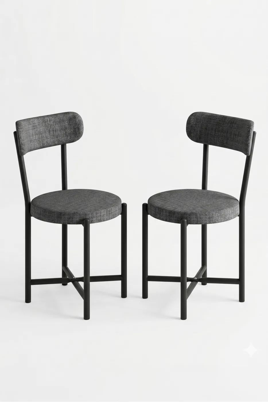 2-Piece Linen Fabric Metal Leg Modern Kitchen Chair for Cafe Balcony Office Teddy 9813 Anthracite