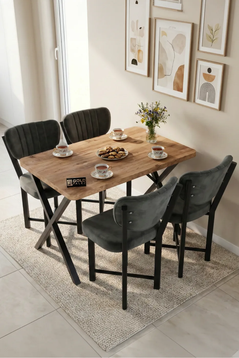 Single Baby Face Fabric Metal Modern Kitchen Chair for Cafe Balcony Office Elma 9815 Anthracite