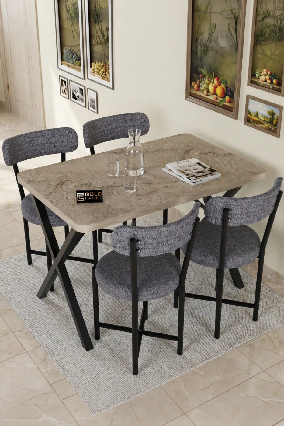 Sedia da cucina moderna singola Teddy 9816 in tessuto di lino con gambe in metallo per caffè, balcone, ufficio, grigio