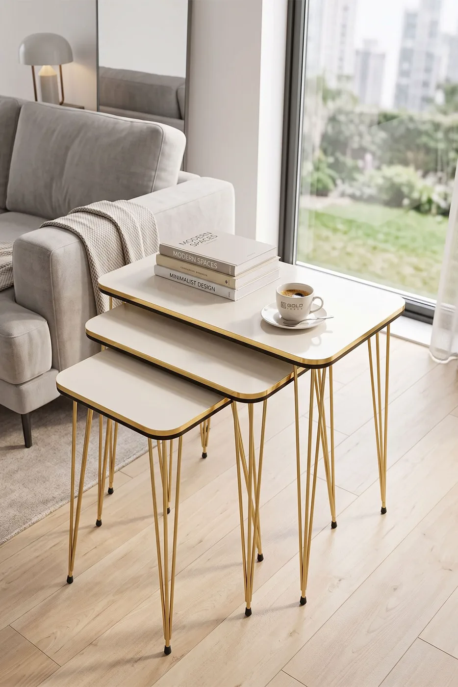 Kr Double Gold White Wire Nesting Table