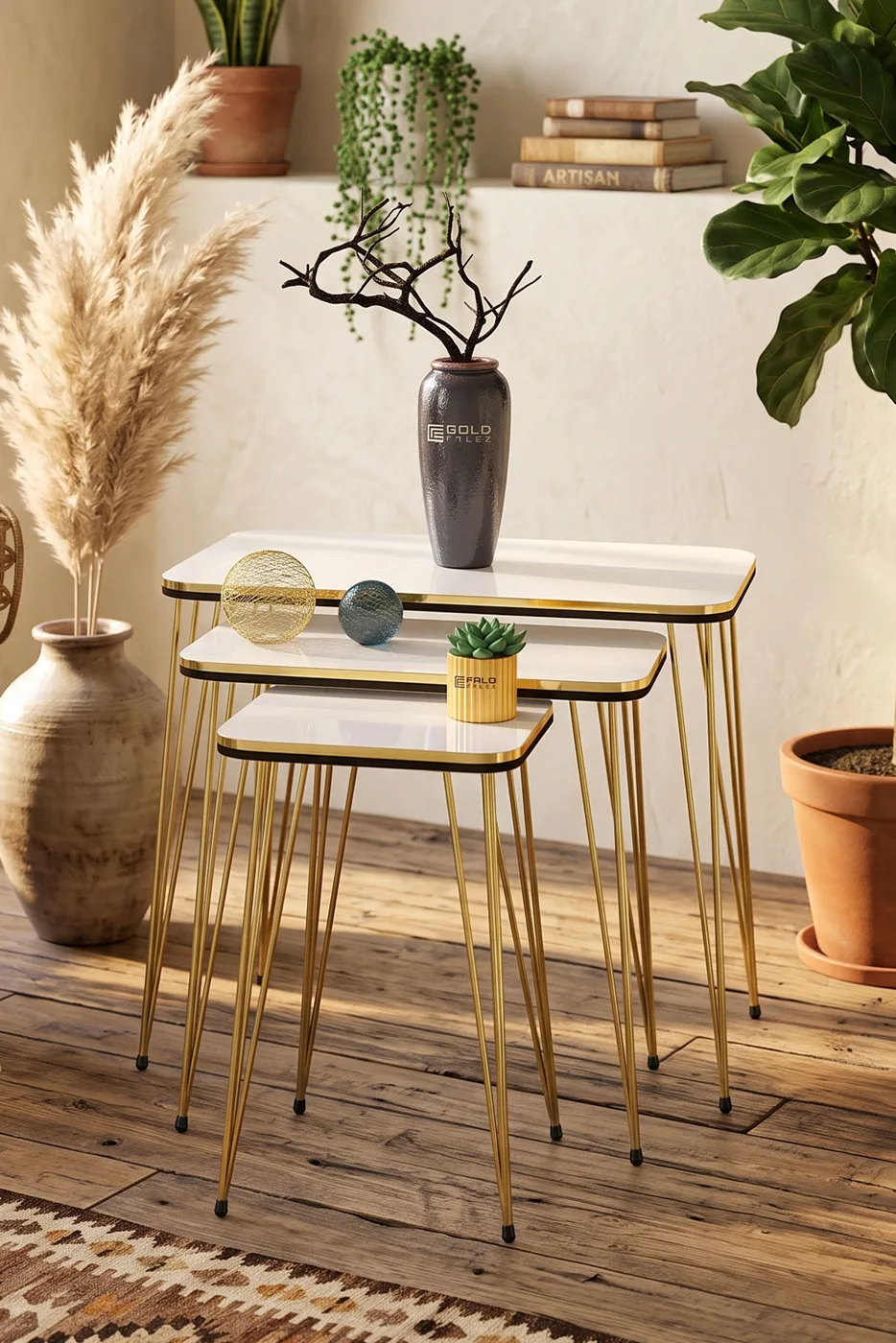 Kr Double Gold White Wire Nesting Table