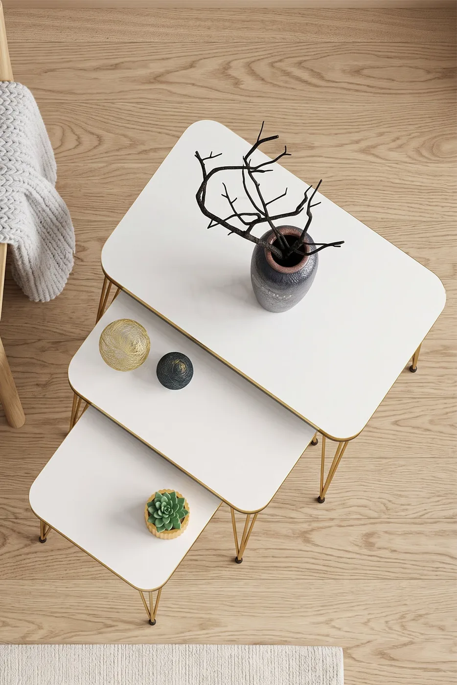 Kr Double Gold White Wire Nesting Table