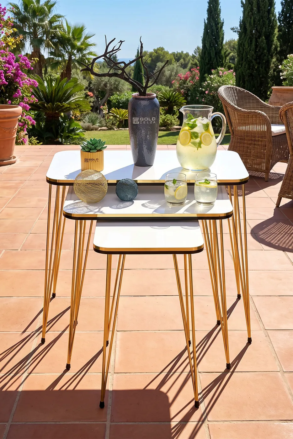 Kr Double Gold White Wire Nesting Table