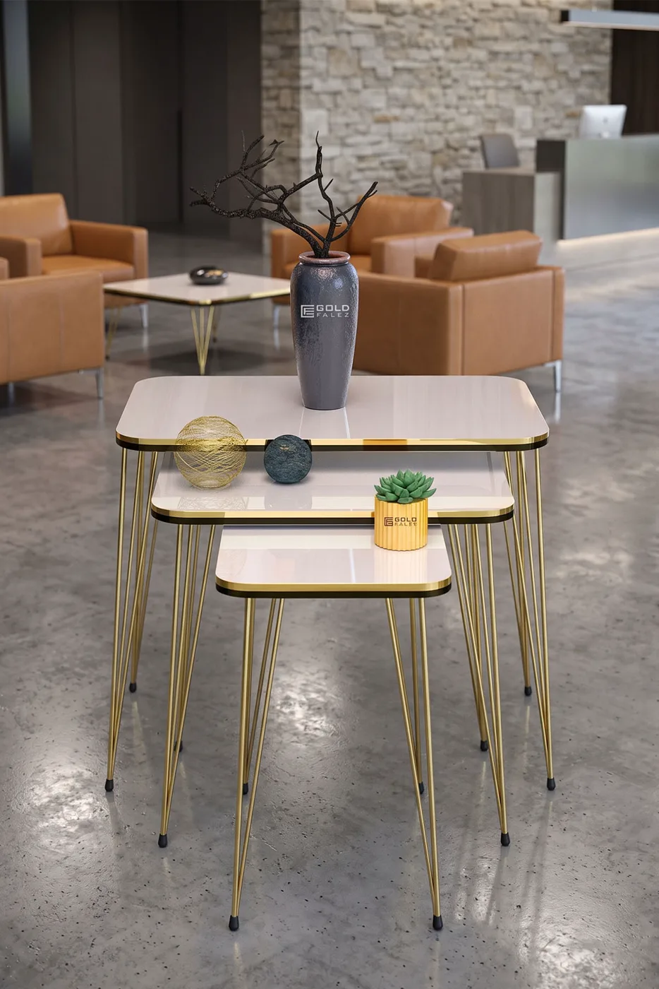 Kr Double Gold White Wire Nesting Table