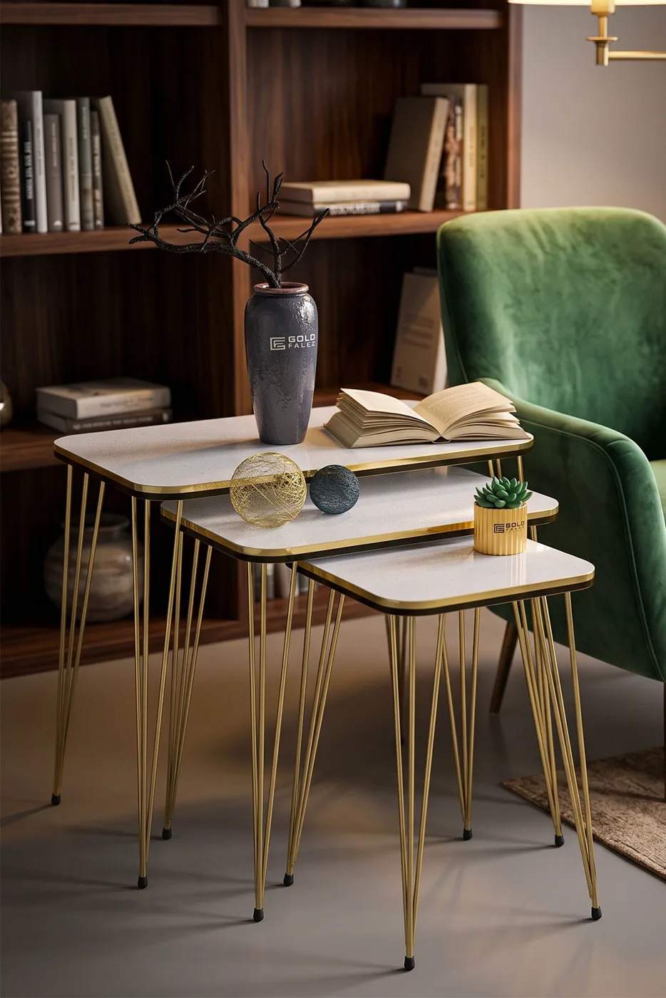 Kr Double Gold White Wire Nesting Table