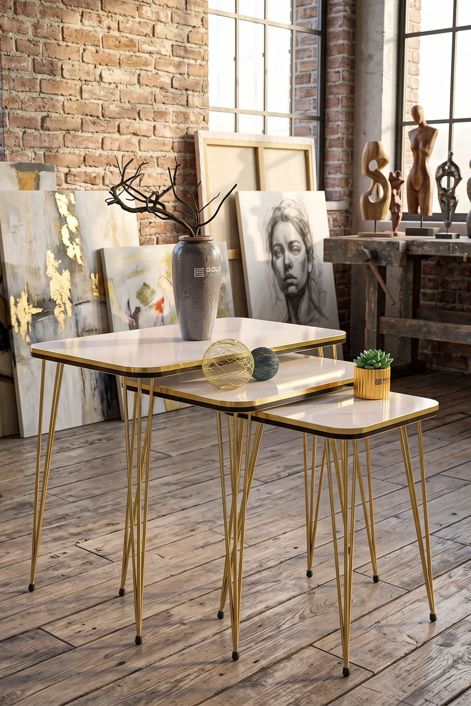 Kr Double Gold White Wire Nesting Table