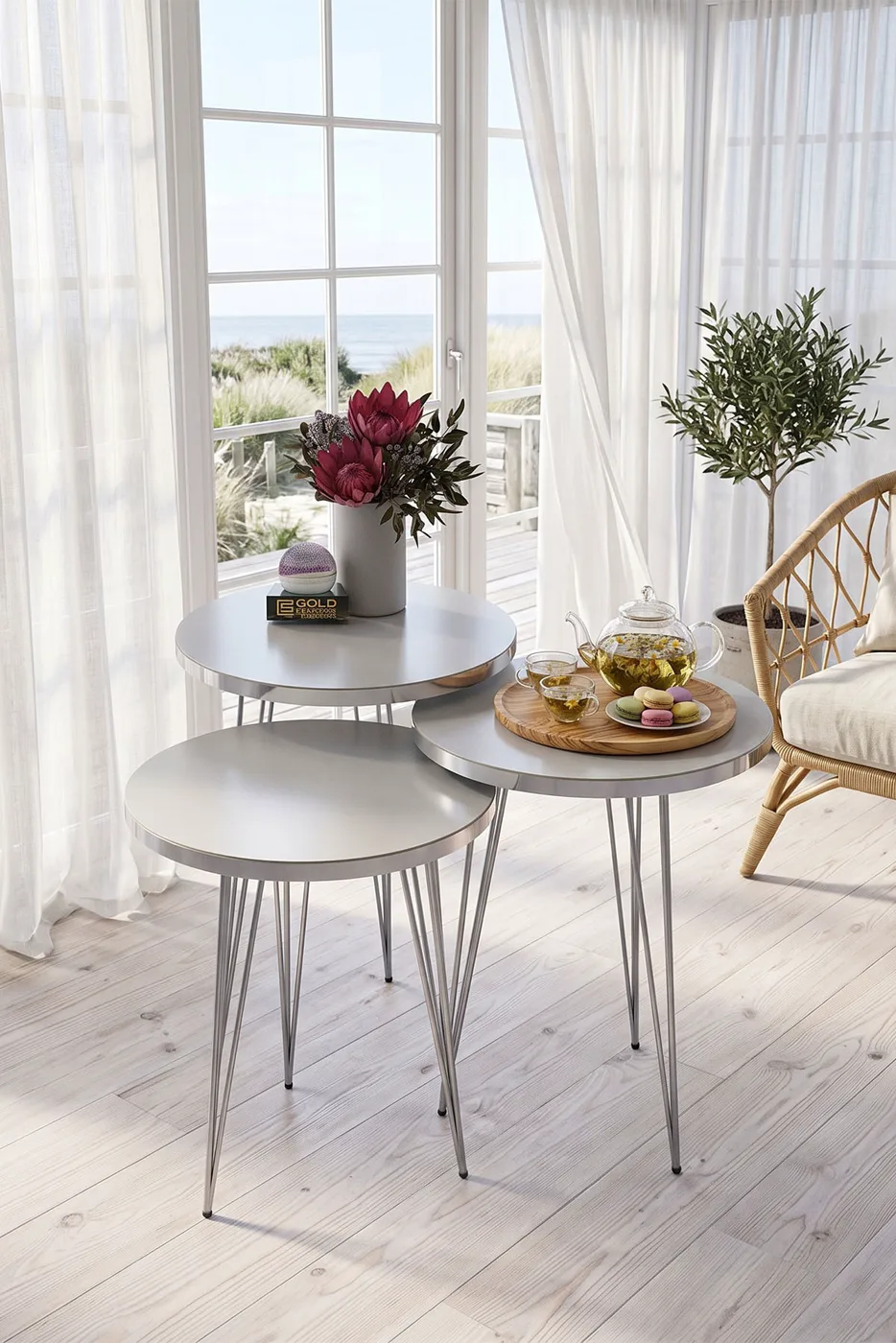 Silver White Wire Nesting Table