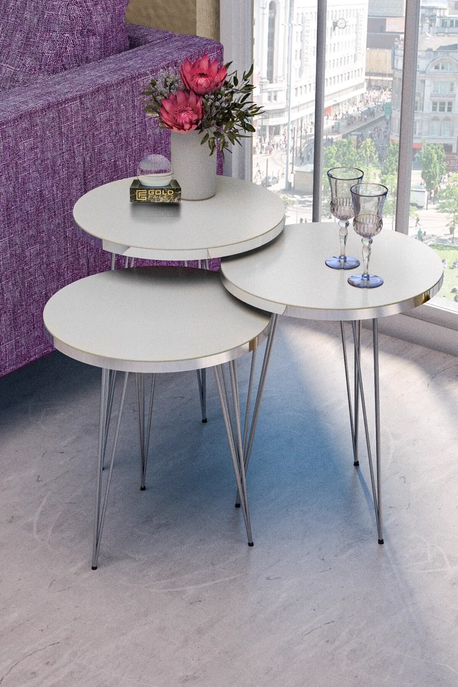 Silver White Wire Nesting Table