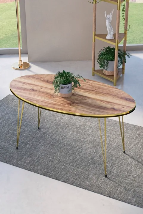 Oval Double Gold Walnut Wire Leg Coffee Table