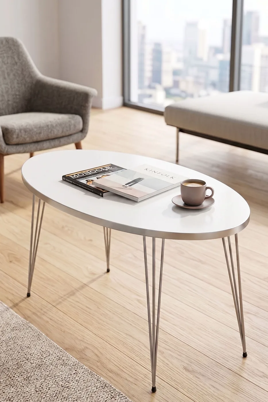 Oval Silver White Wire Coffee Table