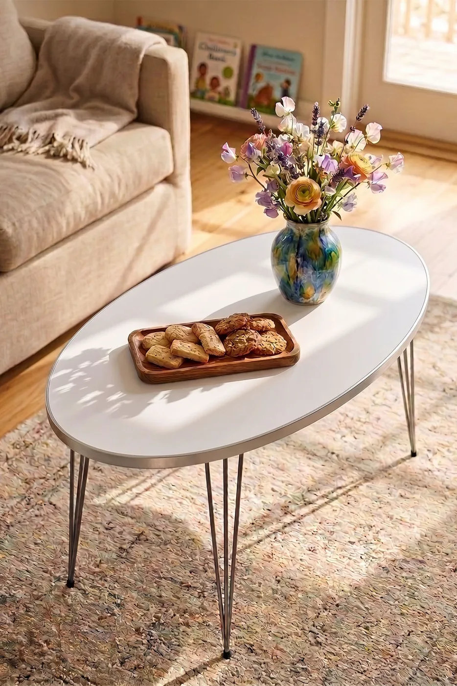 Oval Silver White Wire Coffee Table