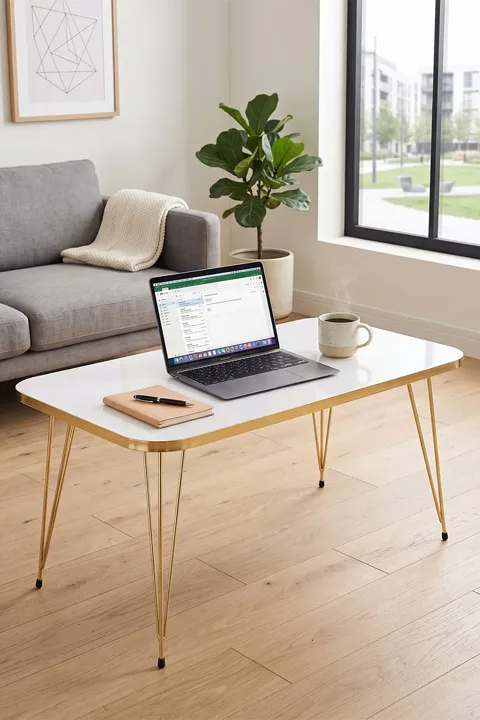 Square Gold White Wire Coffee Table