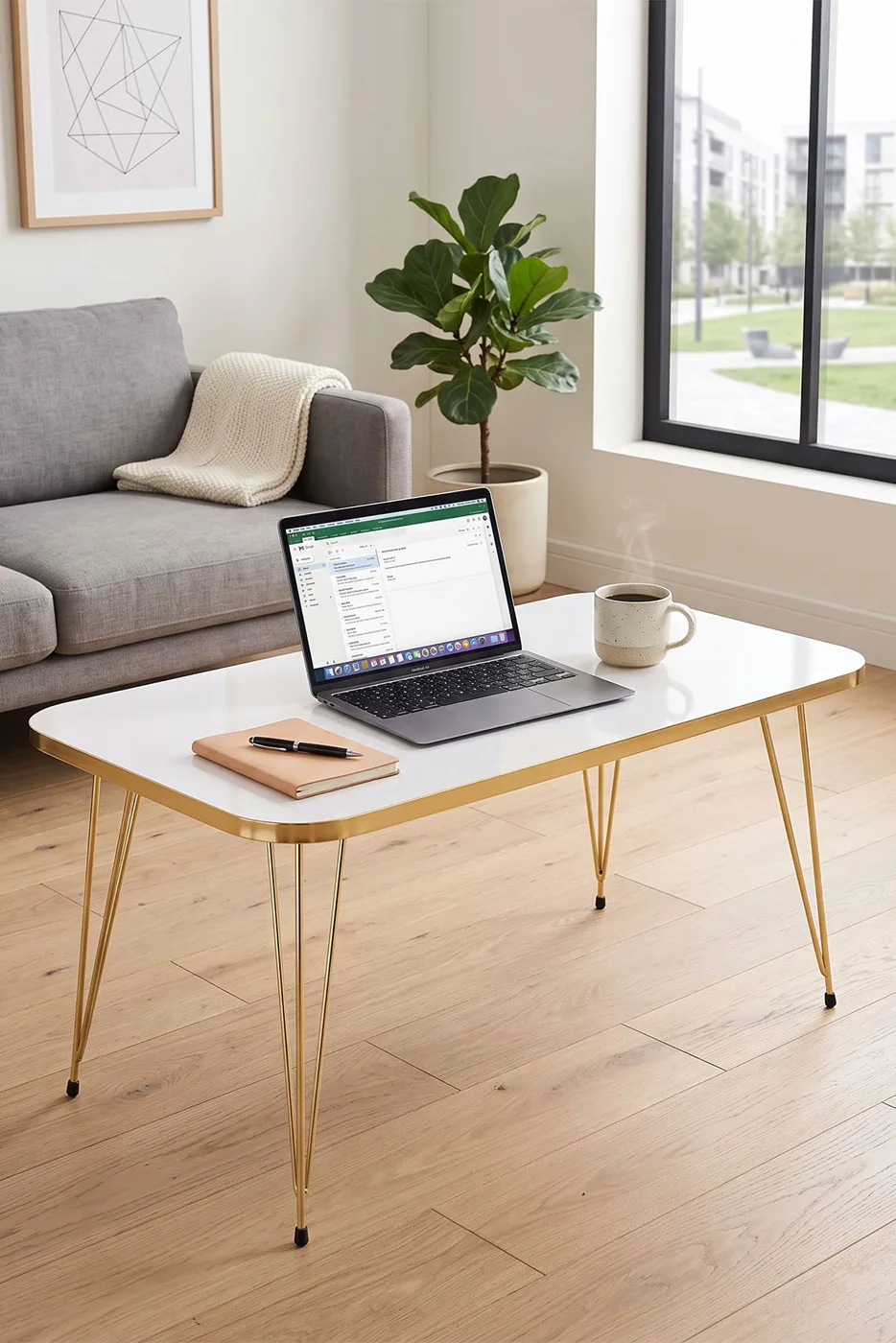 Square Gold White Wire Coffee Table