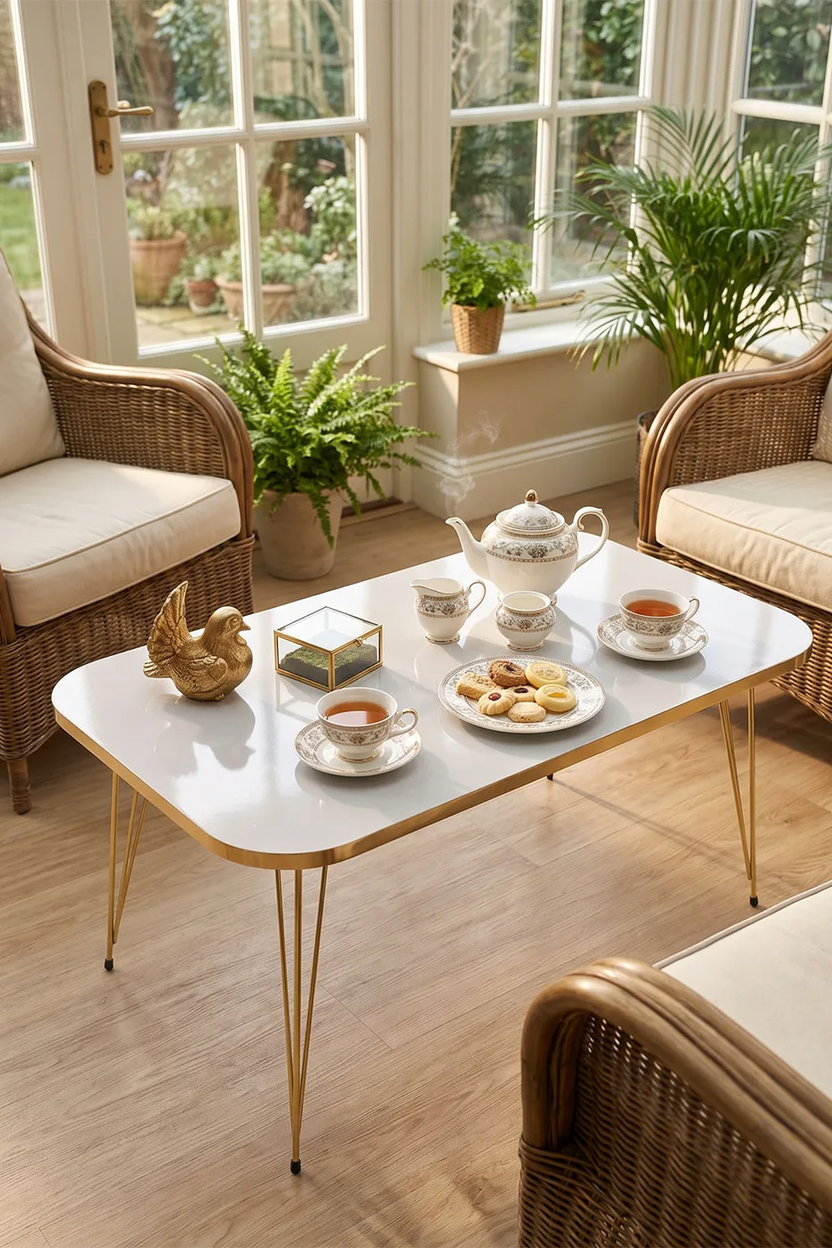 Square Gold White Wire Coffee Table