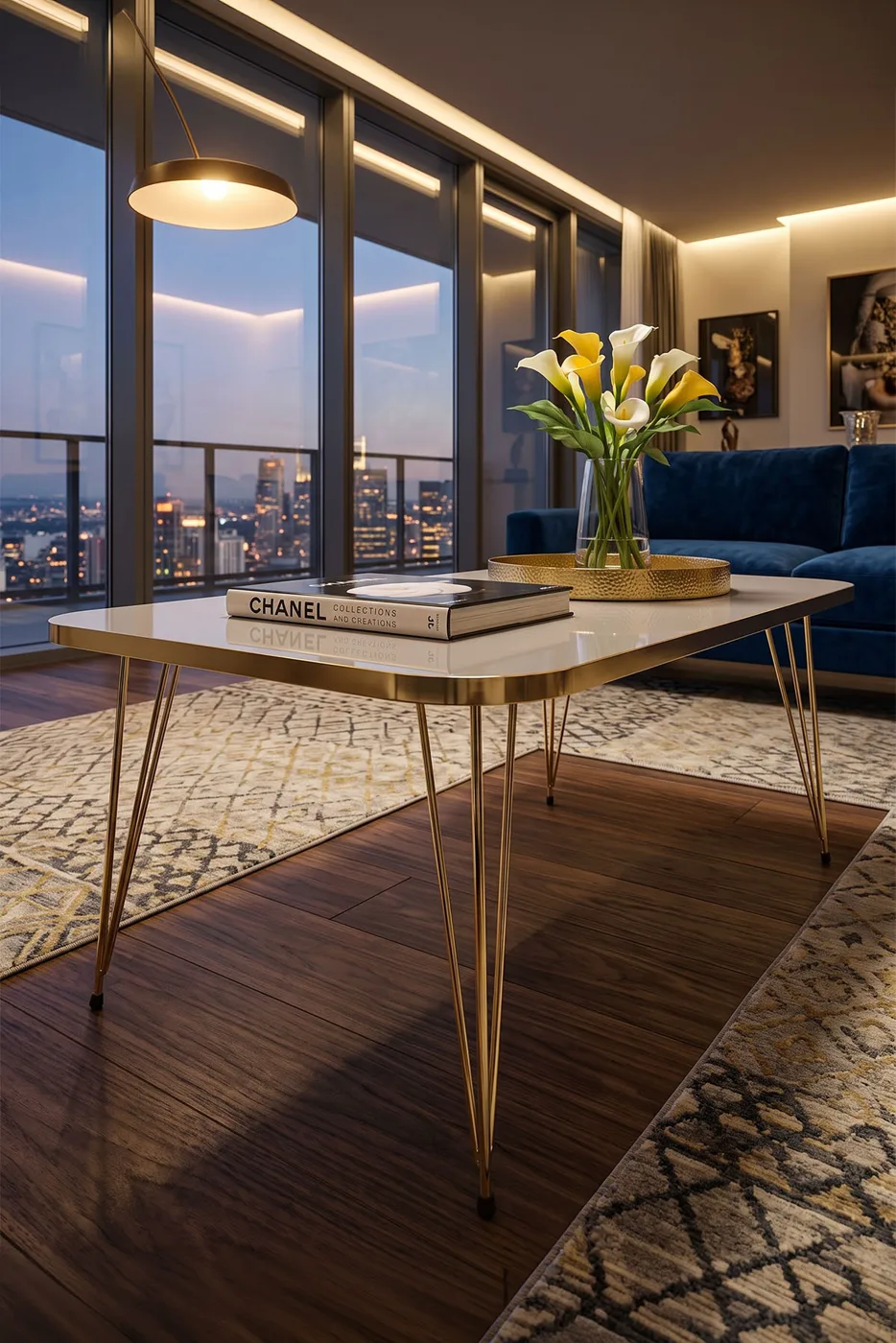 Square Gold White Wire Coffee Table