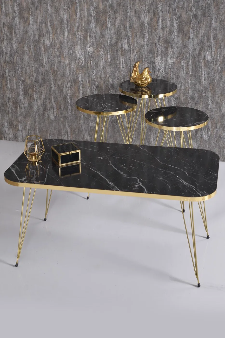 Nesting Table and Coffee Table Kr Set Gold Bendir Wire