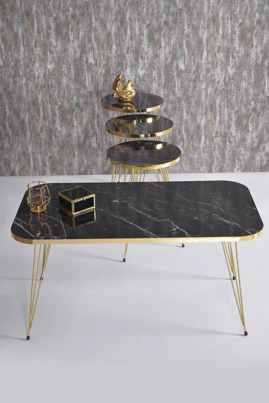 Nesting Table and Coffee Table Kr Set Gold Bendir Wire