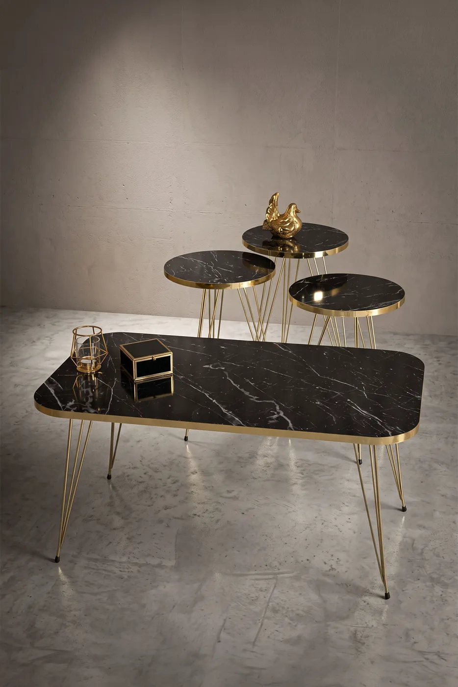 Nesting Table and Coffee Table Kr Set Gold Bendir Wire
