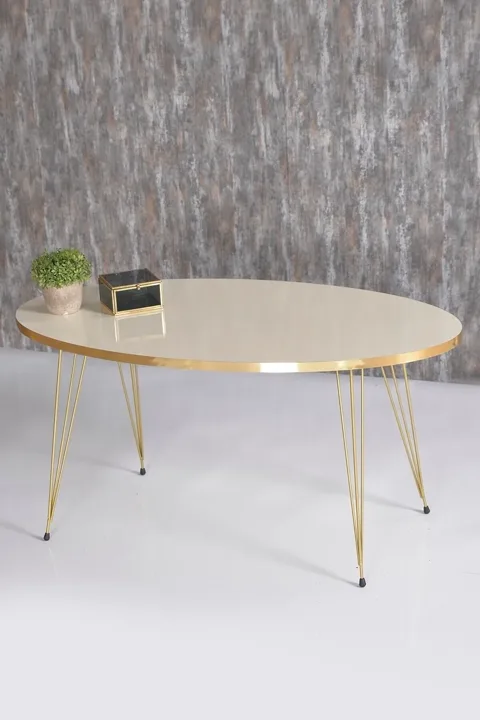 Coffee Table Ellipse Gold Cream Wire