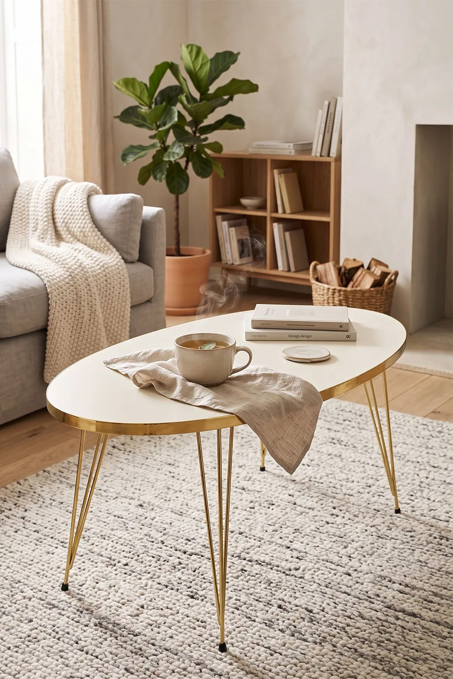 Orta Sehpa Elips Gold Krem Tel