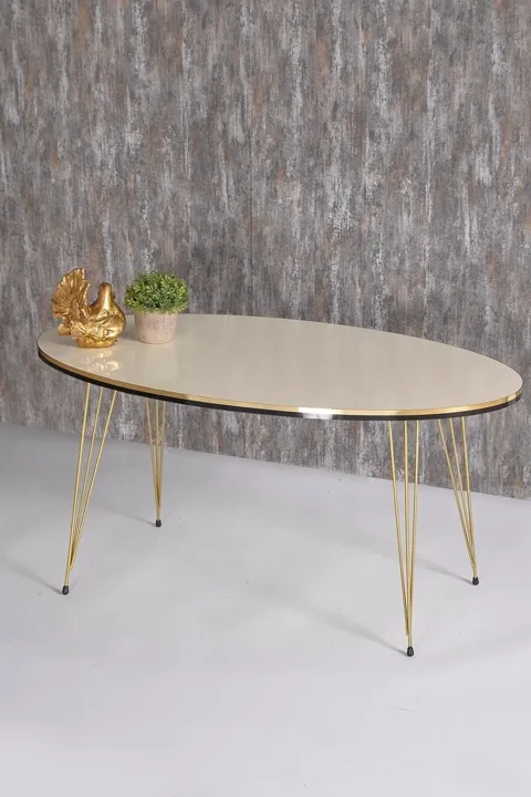 Coffee Table Ellipse Twin Gold Cream Wire Legs