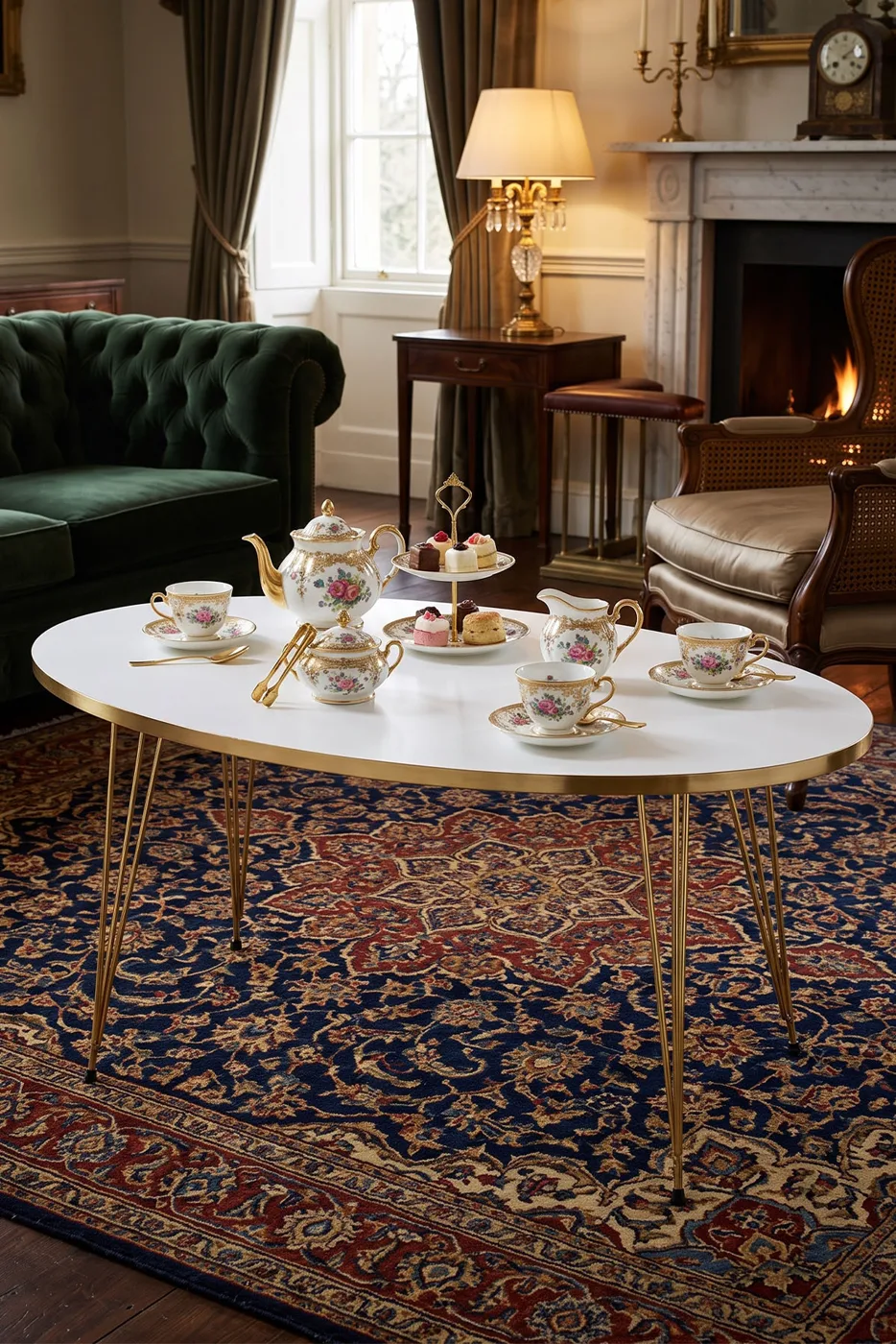 Orta Sehpa Elips Gold Beyaz Tel