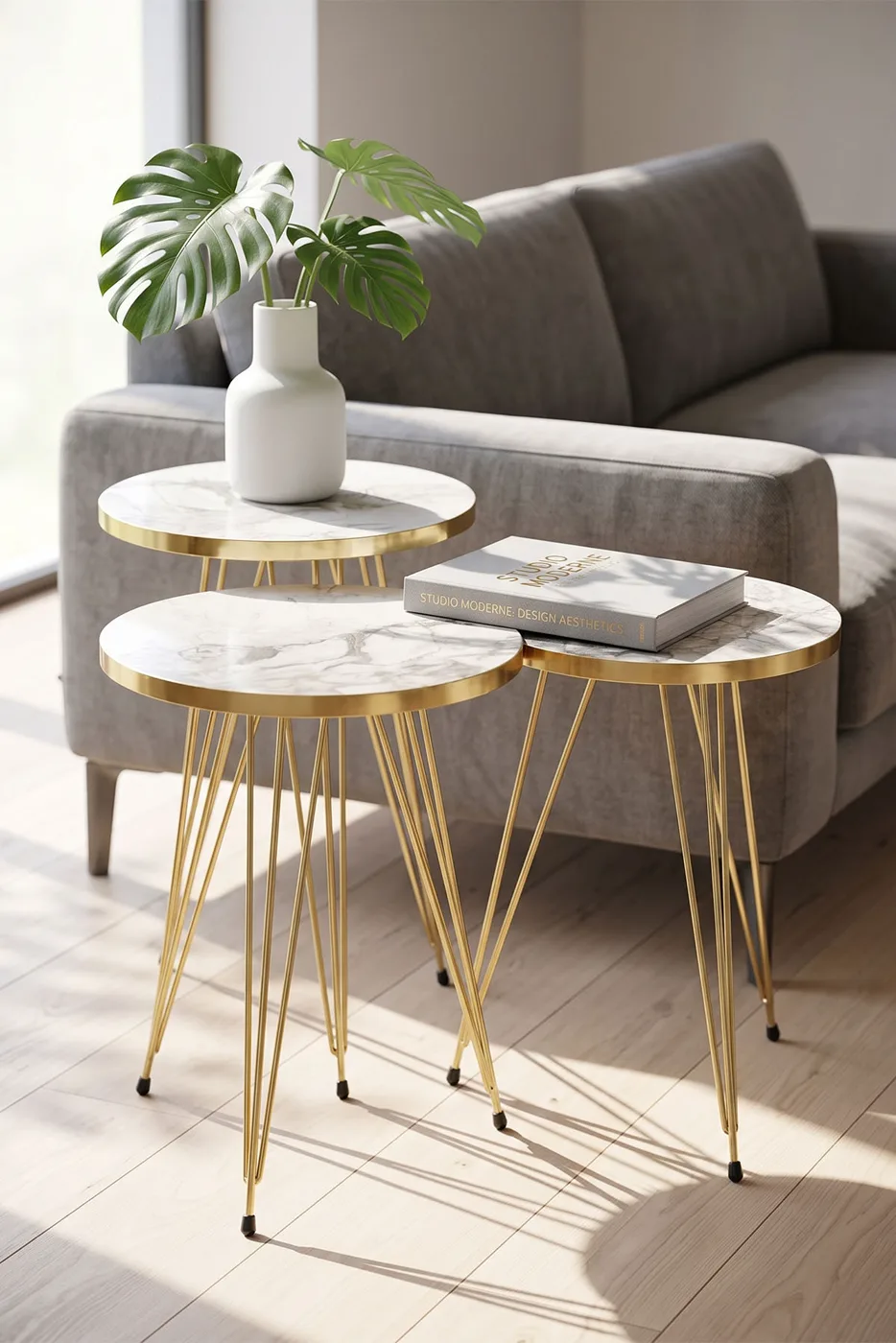 Nesting Table and Coffee Table Kr Set Gold Efes Wire
