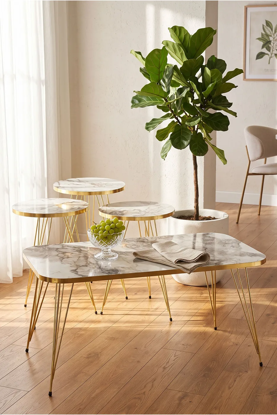 Nesting Table and Coffee Table Kr Set Gold Efes Wire