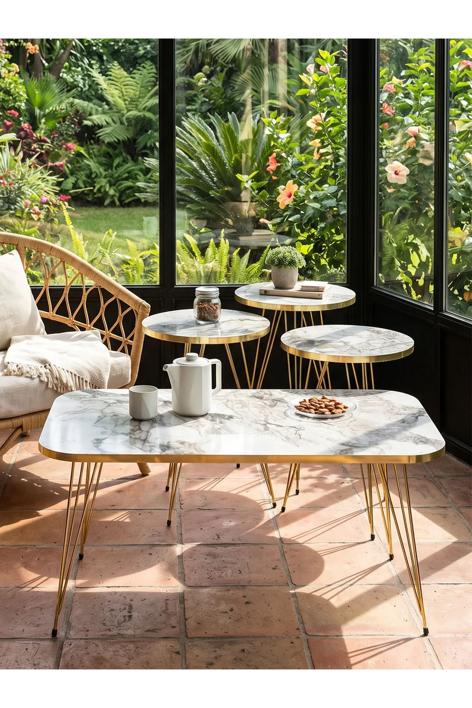 Nesting Table and Coffee Table Kr Set Gold Efes Wire