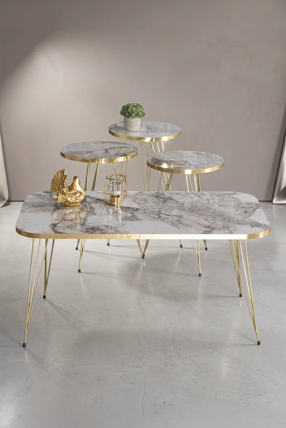 Nesting Table and Coffee Table Kr Set Gold Efes Wire
