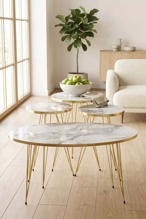Nesting and Coffee Table Elliptical Set Gold Efes Wire-legged