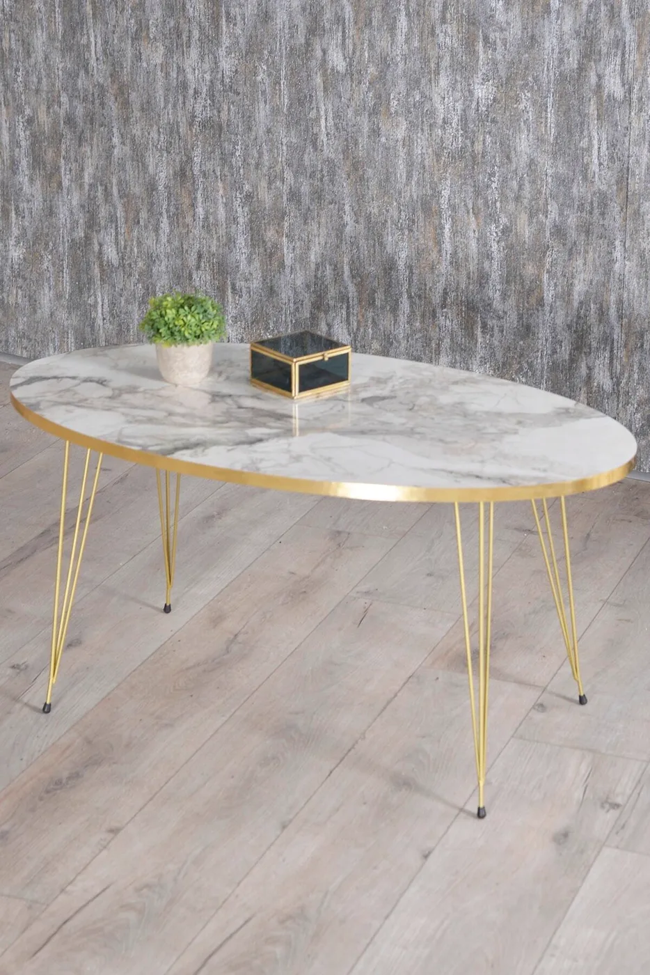 Coffee Table Elliptical Gold Efes Wire-legged