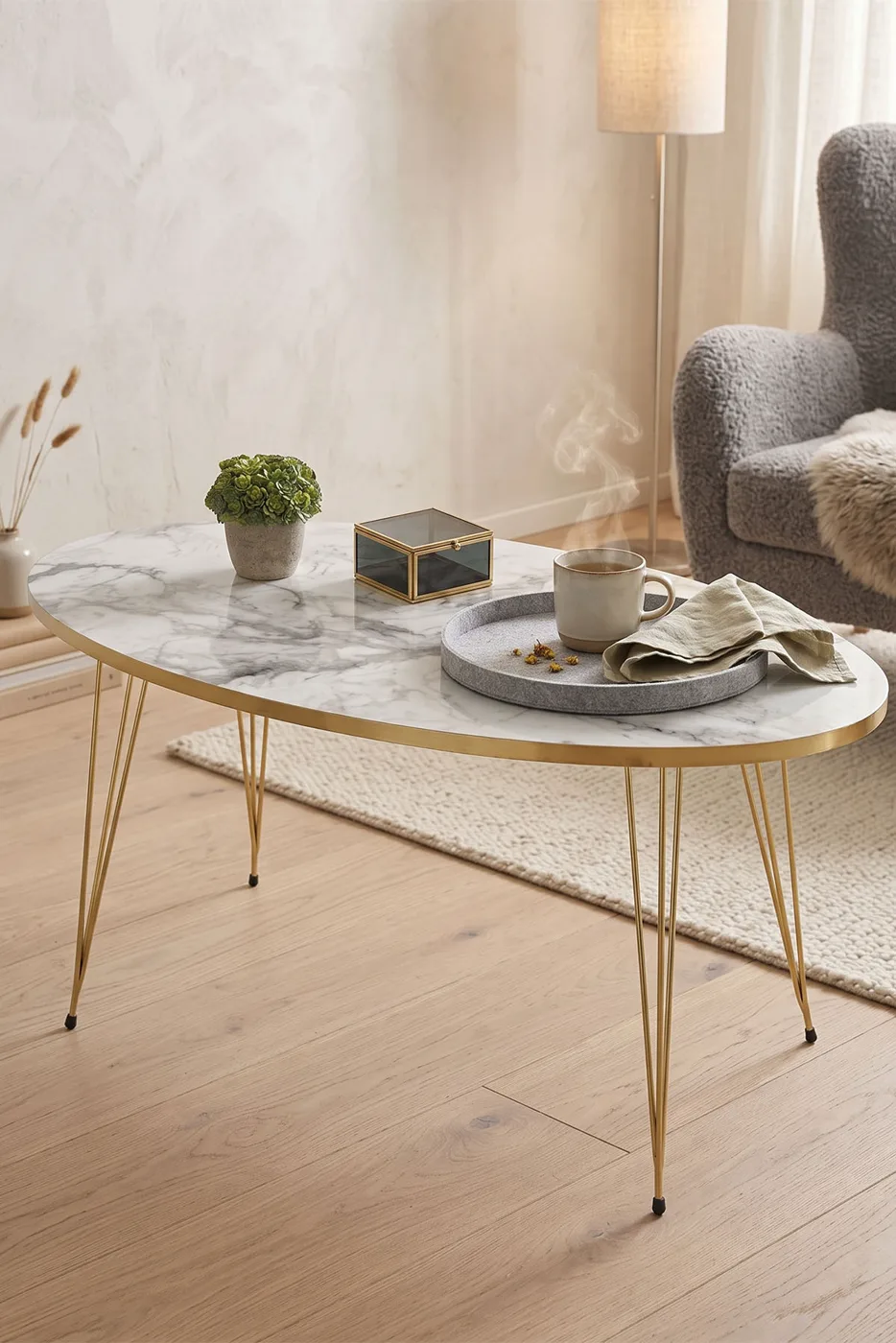 Coffee Table Elliptical Gold Efes Wire-legged