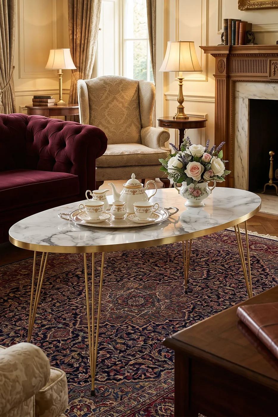 Coffee Table Elliptical Gold Efes Wire-legged